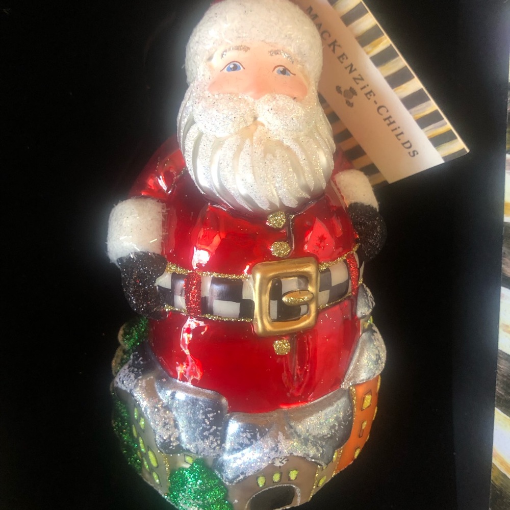 Mackenzie Childs collectible Christmas ornament Aurora Santa in a gift box NWT